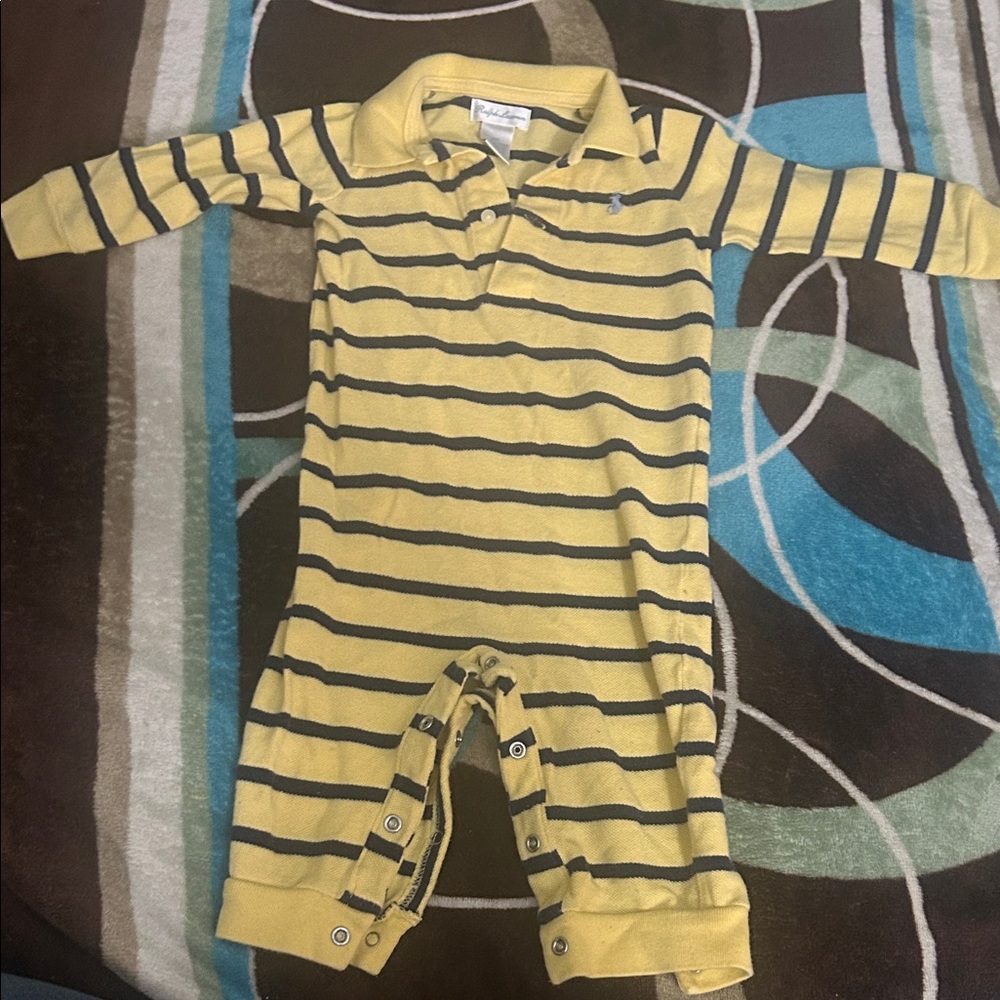Polo by Ralph Lauren Yellow and Navy Striped Bodysuit